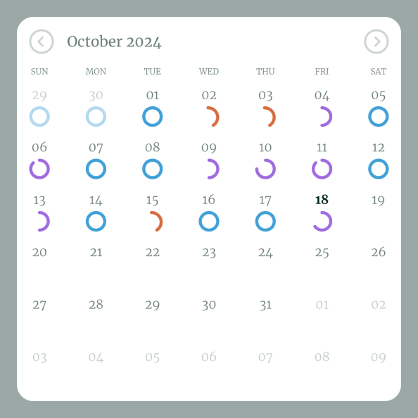 Month calendar with progress shown on each date