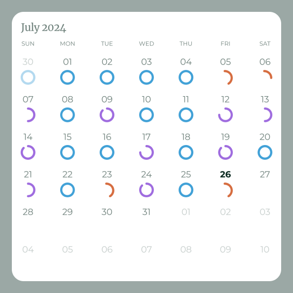 Month calendar with progress shown on each date