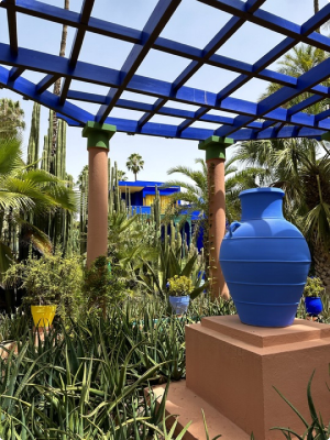Yves Saint Laurent museum in Marrakesh, with a cobalt-colored vase in foreground