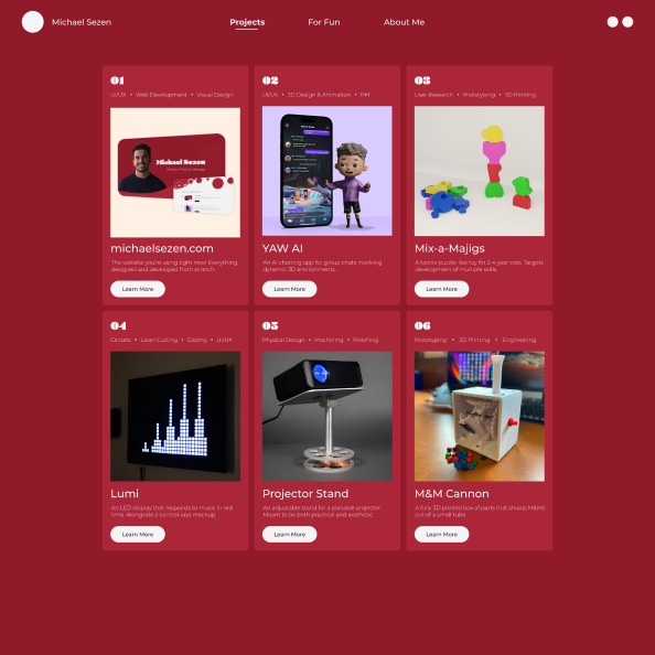 Prototype of projects page with red theme