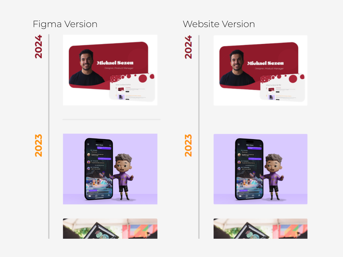 Side by side image of Figma version and live version of website